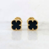 Clover Stud Earrings Black Onyx 2.25 g / in / 8.4 mm Yellow Gold 18K