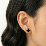 Stud Earrings Clover Black Onyx 2.35 g / in / 8.4 mm Yellow Gold 18K