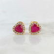 Heart Stud Earrings Rubies 1.11 Qts Diamonds 30pts 2.95gr / 7.6mm 18K Yellow Gold ©