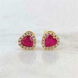Heart Stud Earrings Rubies 1.11 Qts Diamonds 30pts 2.95gr / 7.6mm 18K Yellow Gold ©