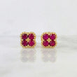 Stud Earrings Flower Clover Rubies 40pts 1.55gr / 6mm 18K Yellow Gold ©