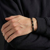 Pulsera Negra 3mm Bolas Lisas 3 und Neoprenos Oro Amarillo 18K (A.C)