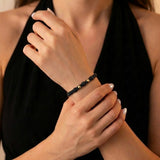 Pulsera Negra 3mm Bolas Lisas 3 und Neoprenos Oro Amarillo 18K (A.C)