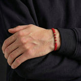 Pulsera Tejida Roja Bolas Diamantadas 3mm Oro Amarillo 18K
