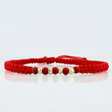 Pulsera Tejida Roja Bolas Diamantadas 3mm Neopreno Oro Amarillo 18K