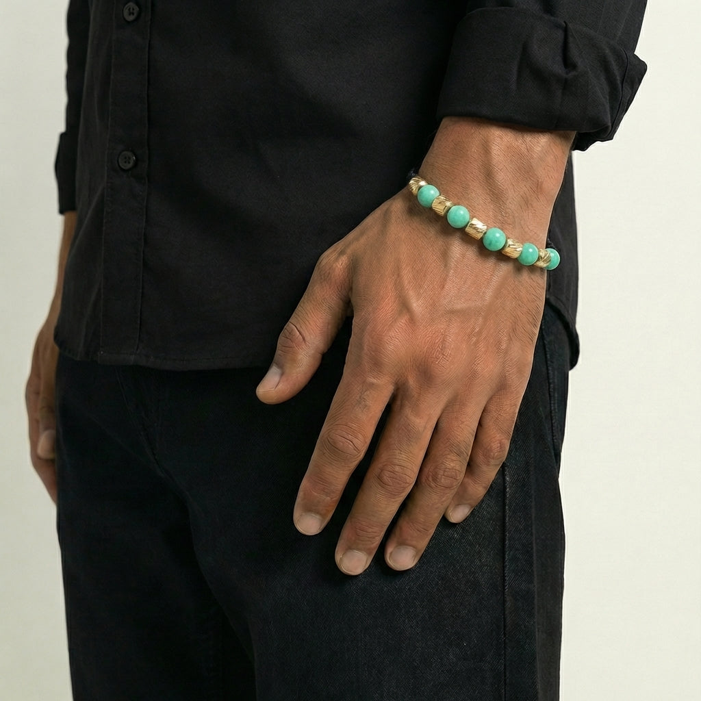 Pulsera Tejida Negra Morralla Esmeralda 5Uni Oro Amarillo 18K