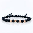 Pulsera Tejida Negra Bolas Lisas 4 Und / 4Mm Oro Rosa 18K (A.C)