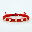 Pulsera Tejida Roja Bolas Lisas 5 Und / 4Mm Oro Rosa 18K (A.C)