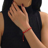 Pulsera Tejida Roja Bolas Lisas 5 Und / 4Mm Oro Rosa 18K (A.C)