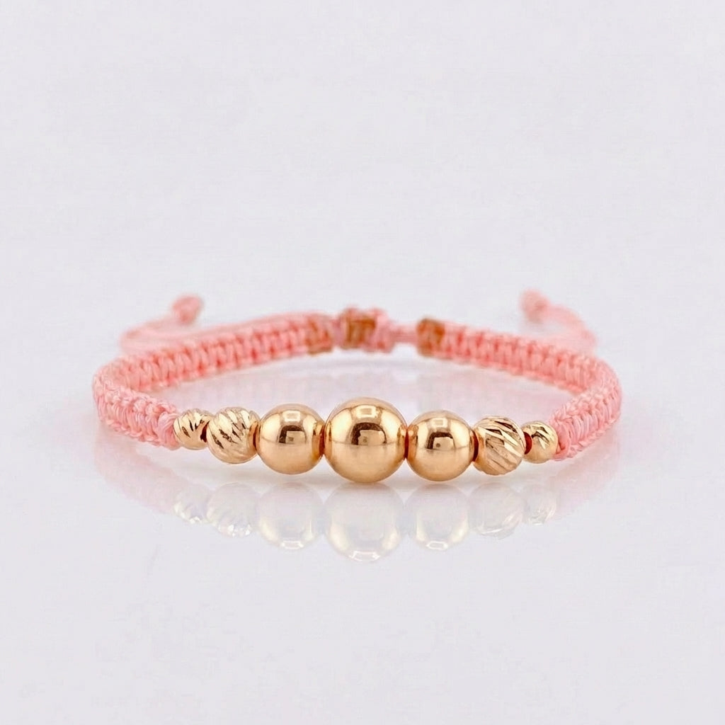 Pulsera Tejida Rosada Lisas 3 Und / 5Mm-6Mm / Diamantadas 4 Und / 3Mm-4Mm Oro Rosa 18K (A.C)
