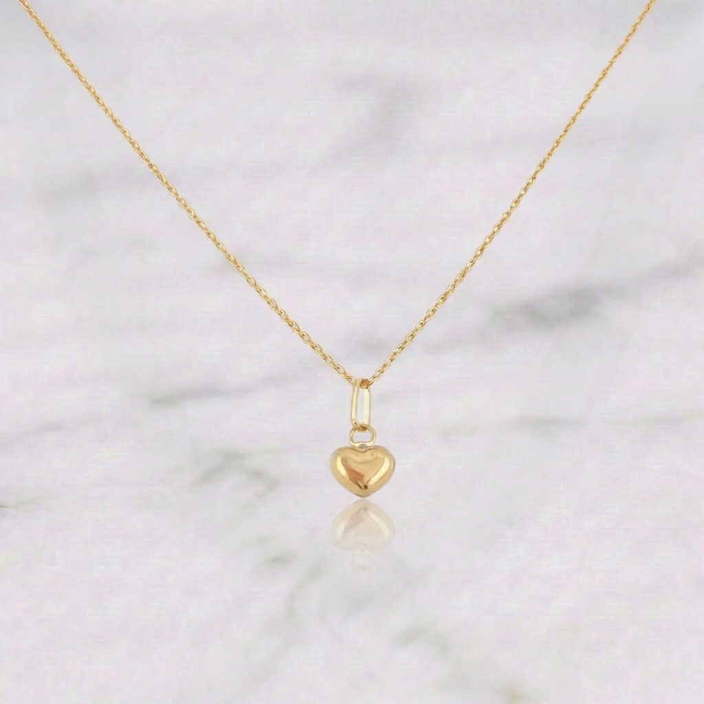 Set Cadena Aro Seguido + Dije Corazón / 0,9gr / 17 3/4 in Oro Amarillo 18K