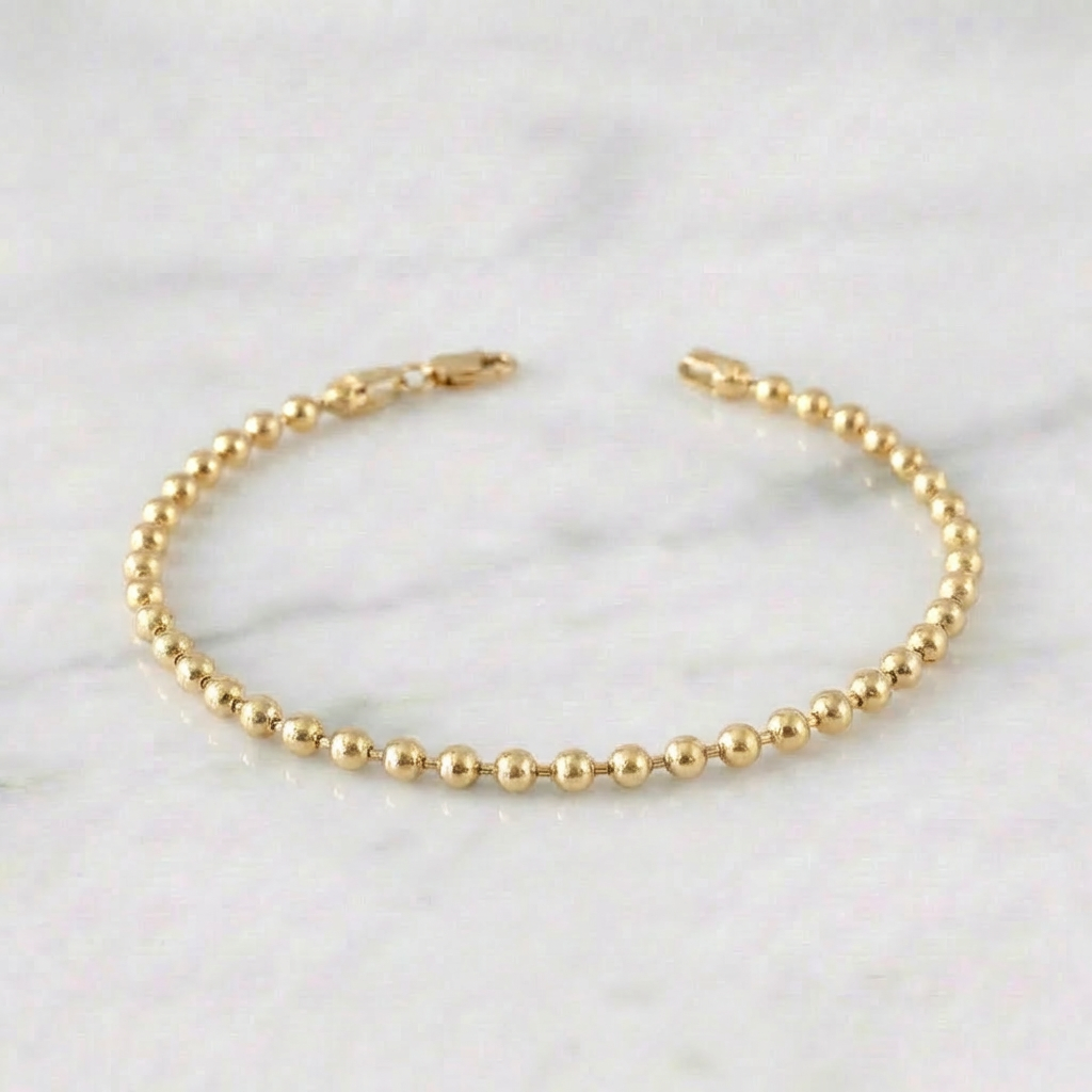Pulso Militar 6.95gr / 20.5cm / 3mm Bolas Lisas Oro Amarillo *
