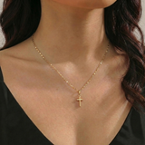 Set Mirror Flower Chain + Plain Cross Pendant / 1gr / 17 3/4 in 18K Yellow Gold
