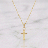Set Mirror Flower Chain + Plain Cross Pendant / 1gr / 17 3/4 in 18K Yellow Gold