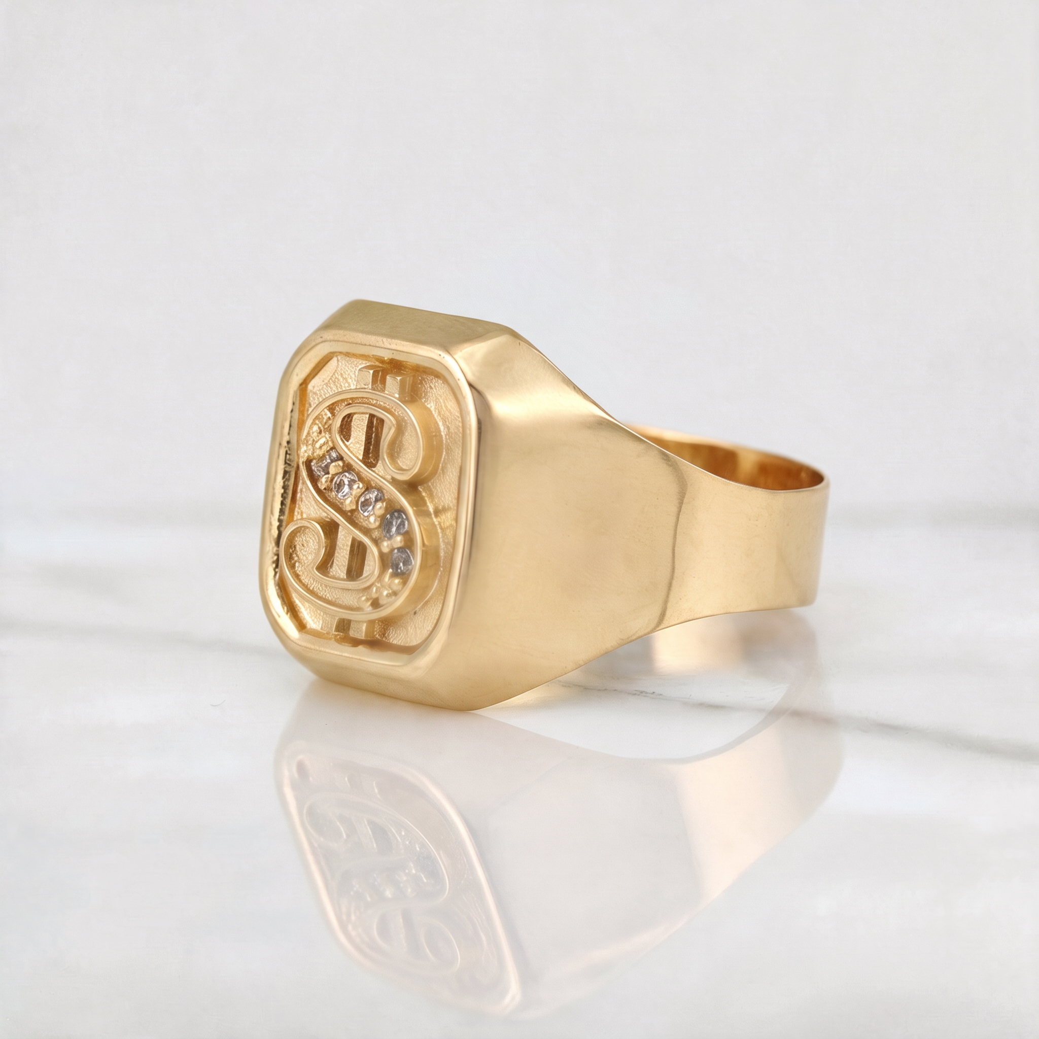 Dollar Sign Ring 3.85g / T10.25 Yellow Gold 18K