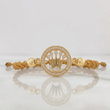 Woven Brown Bracelet Circle Crown Beads Diamond Cut Yellow Gold 18K