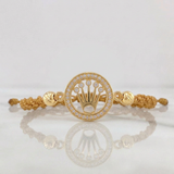 Woven Brown Bracelet Circle Crown Beads Diamond Cut Yellow Gold 18K