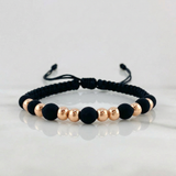 Black Woven Bracelet Plain Beads 8 Pcs / 5Mm 18K Rose Gold
