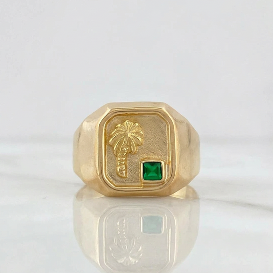 Palm Tree Signet Ring 3.5g / T9 1/4 Yellow Gold 18K