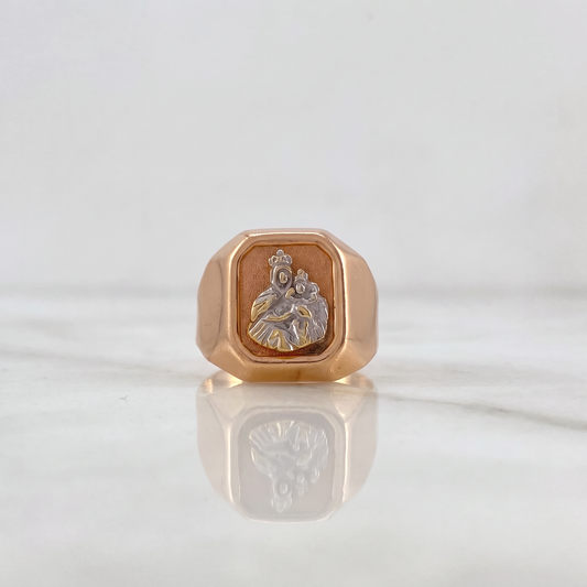 Virgin del Carmen Signet Ring 3.9gr / Size 9 1/4 / Two-tone White and Rose Gold $