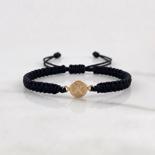 Pulsera Negra Letra X 0.4gr / Oro Amarillo 18K &