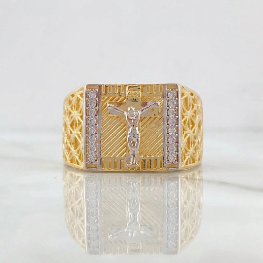 Anillo Cristo Enmallado 8.8g / T8 3/4 Dos Oros Amarillo Blanco 18K