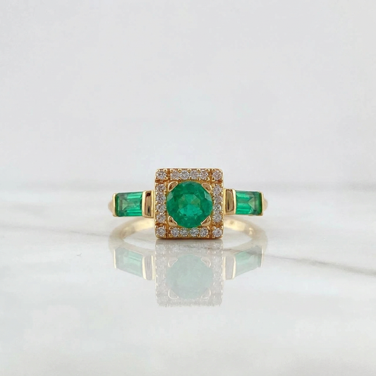 Ring Figures 3.3gr / T6 1/4 / Emeralds 43 Pts Diamonds 13 Pts 18K Yellow Gold (Jewel) &