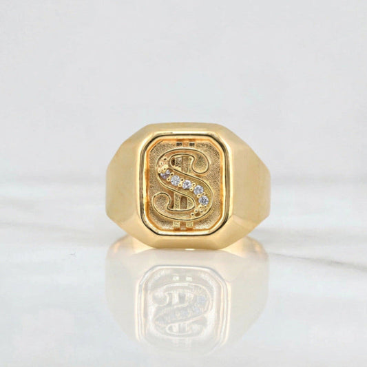 Anillo Signo Dolar 3.85g / T10.25 Oro Amarillo 18K
