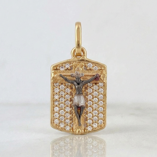 Dije Placa Cruz Cristo Milagroso De Buga 2.5 g / 3/4 in Tres Oros 18K