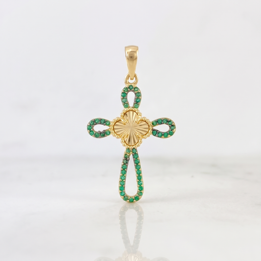 Pendant Cross Clover 2g / 1 1/4 in Two-Tone Black Yellow Gold 18K