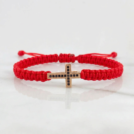 Pulsera Tejida Roja Cruz 2.85gr / Oro Rosa 18K &