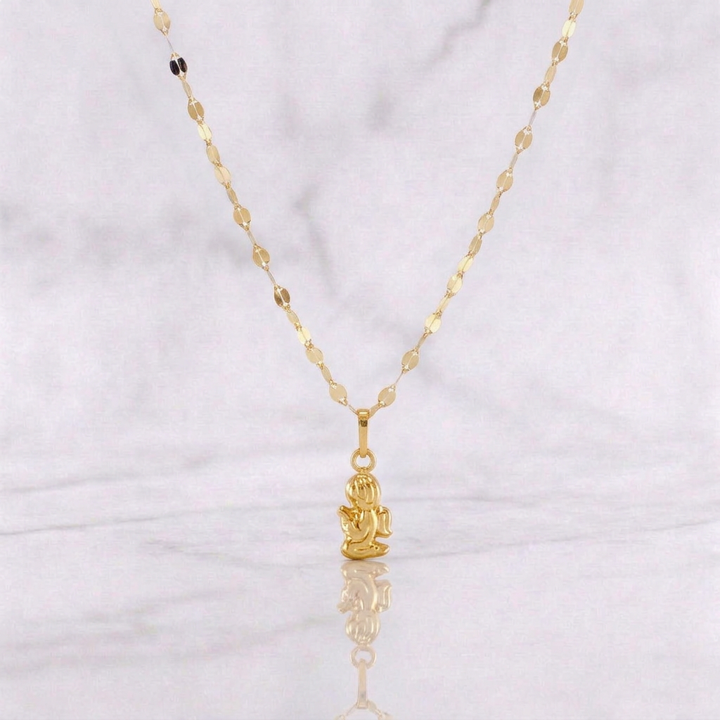 Set Cadena Flor Espejo + Dije Ángel de la Guarda / 1.25g / 18 in Oro Amarillo 18K