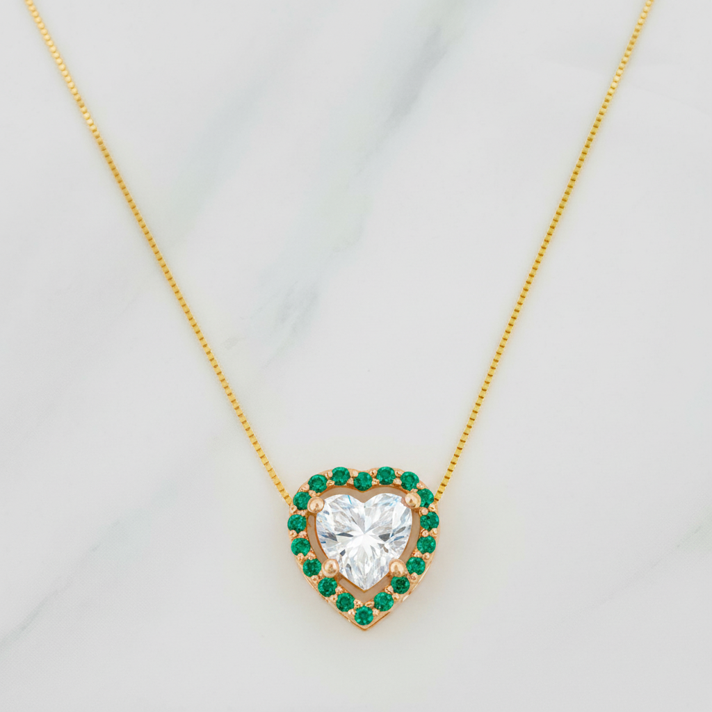 Venetian Chain Set + Heart Halo Moissanite Pendant 1 ct / 2.25g / 18 in Two Yellow Rose Gold 18K