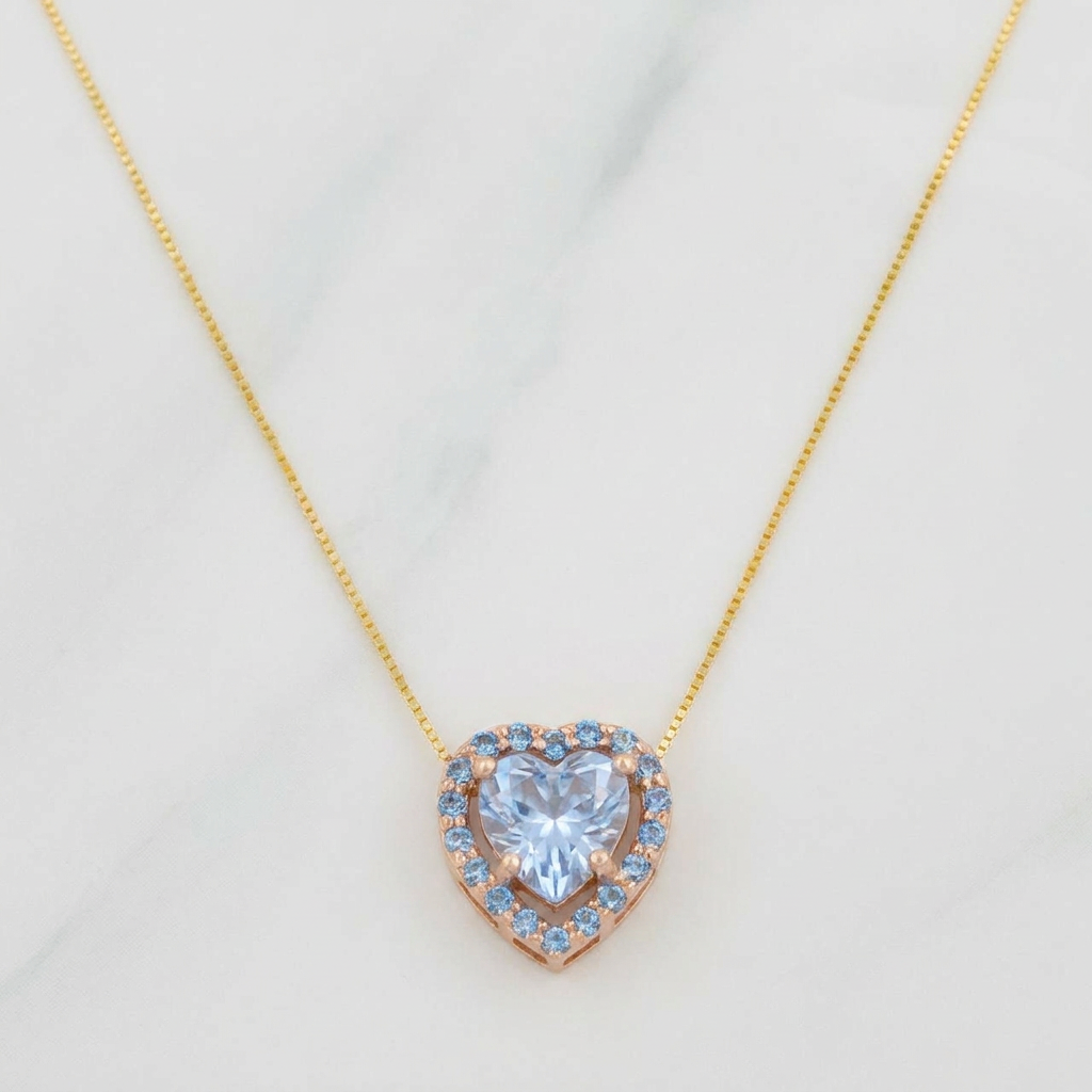 Venetian Chain Set + Moissanite Heart Halo Pendant 1 ct / 2.3g / 18 in Two-Tone Yellow Rose Gold 18K