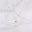 Mirror Flower Chain Set + Cross Pendant / 1.1g / 18 in Yellow Gold 18K