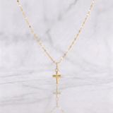 Mirror Flower Chain Set + Cross Pendant / 1.1g / 18 in Yellow Gold 18K