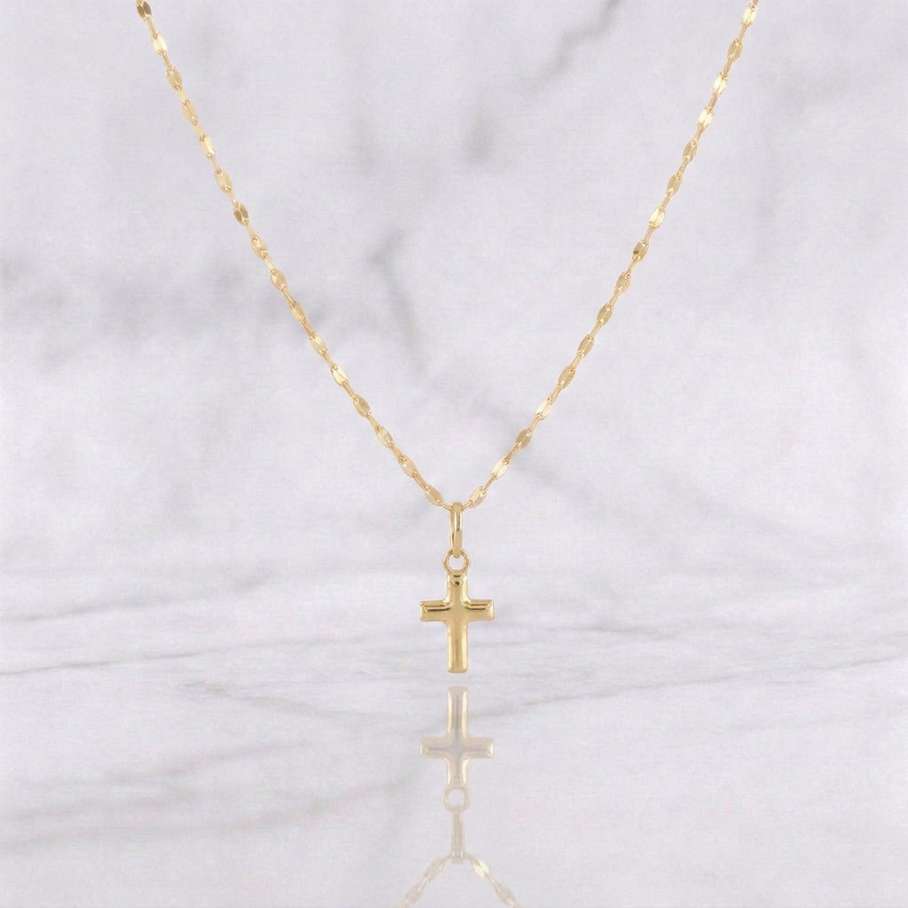 Mirror Flower Chain Set + Cross Pendant / 1.1g / 18 in Yellow Gold 18K