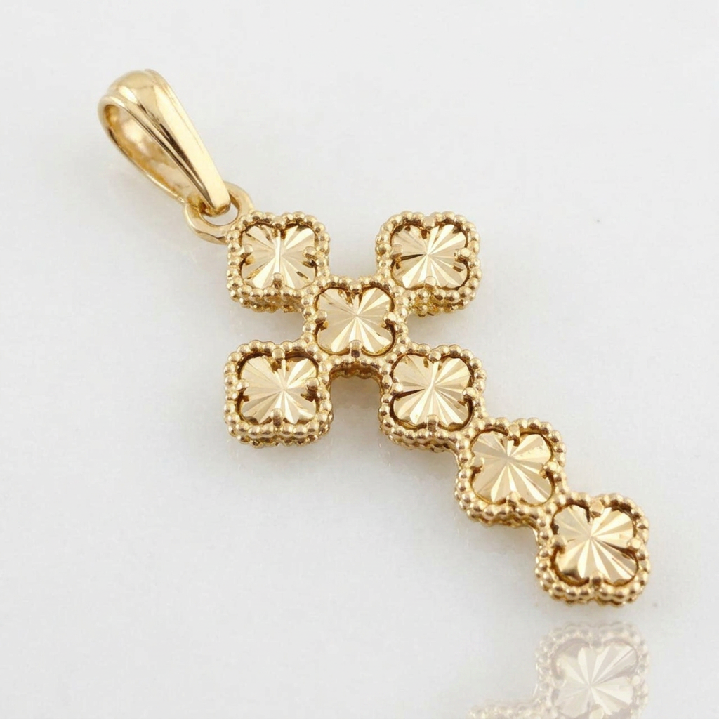 Clover Cross Pendant 7.15gr / 2 1/4 in / Yellow Gold Nac.Esp. 18K
