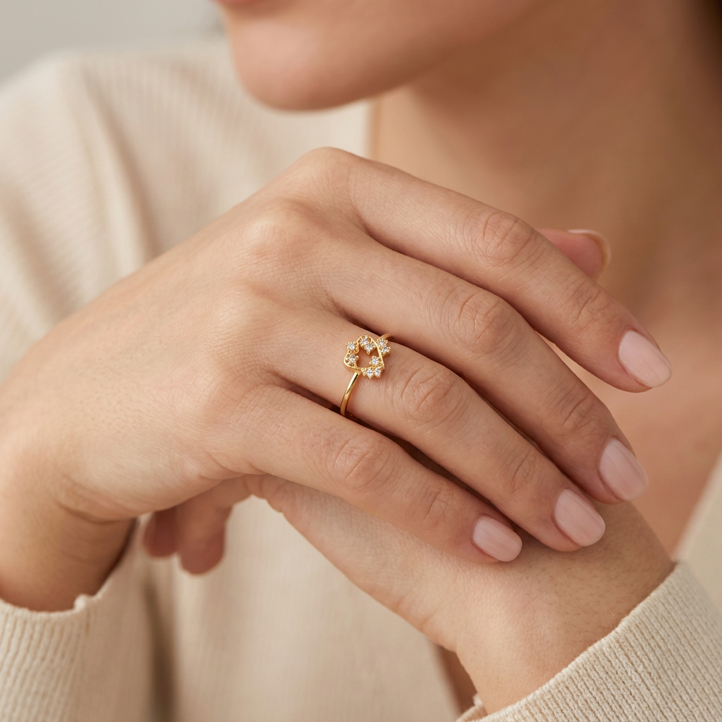 Anillo Destellos Corazón 1 g / T7 1/4 Oro Amarillo 18K