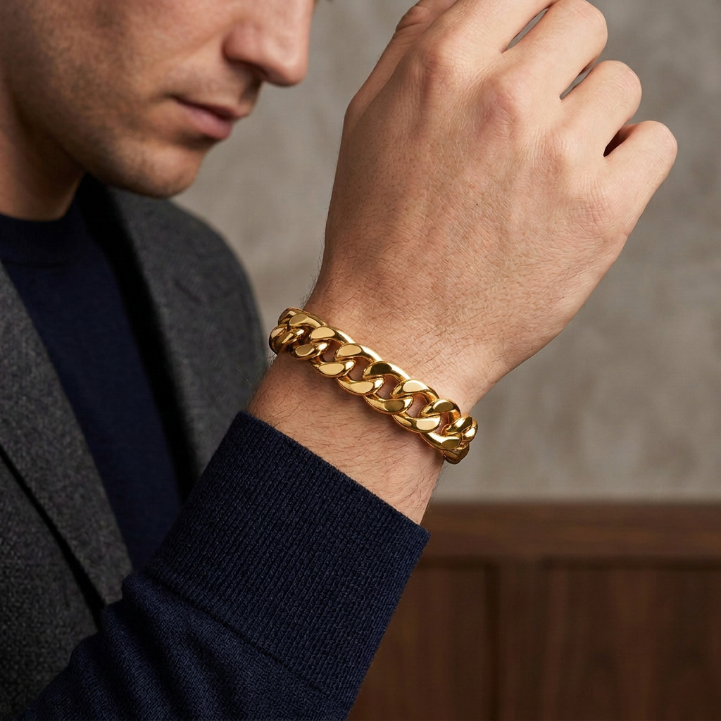Pulso Cubano 18.65gr / 20cm / +3 Oro 18K &
