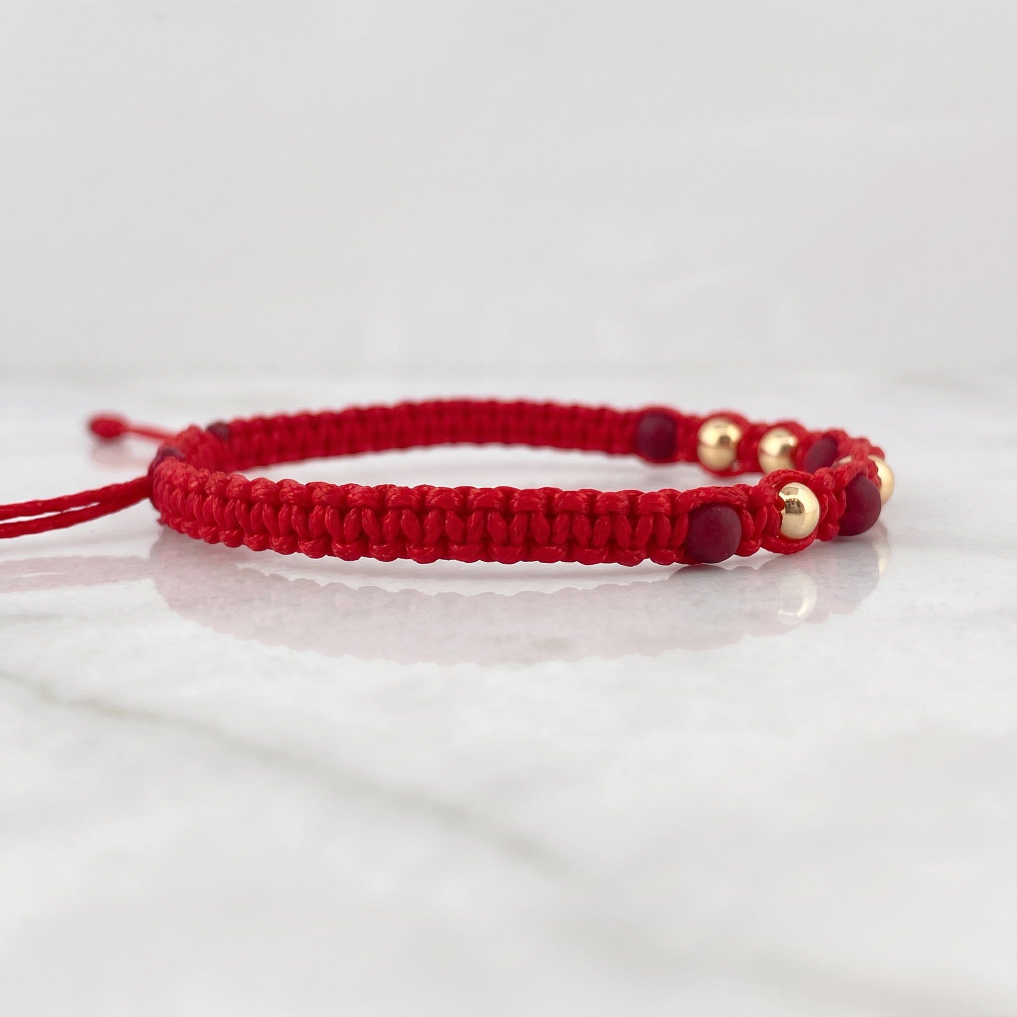 Red Bracelet 4mm 3 Pcs Polished Beads Neoprenes 18K Gold