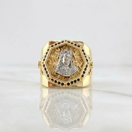 Anillo Rostro Jesus 11.45gr / T9 3/4 / Dos Oros Amarillo Blanco 18K ©