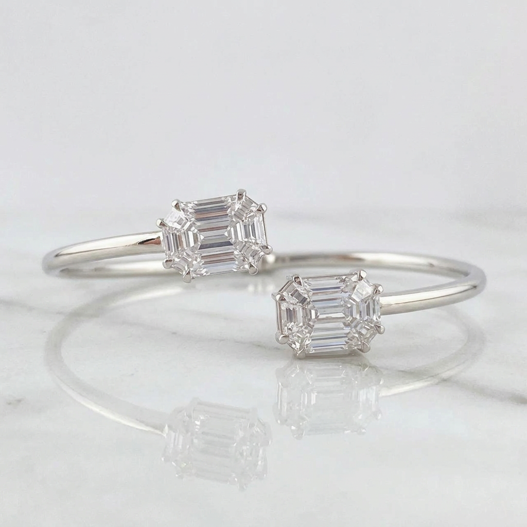 Pulso Aro Doble Cubo Diamantes 3.4qts 10g / 7 in / 2.95mm Oro Blanco 18K