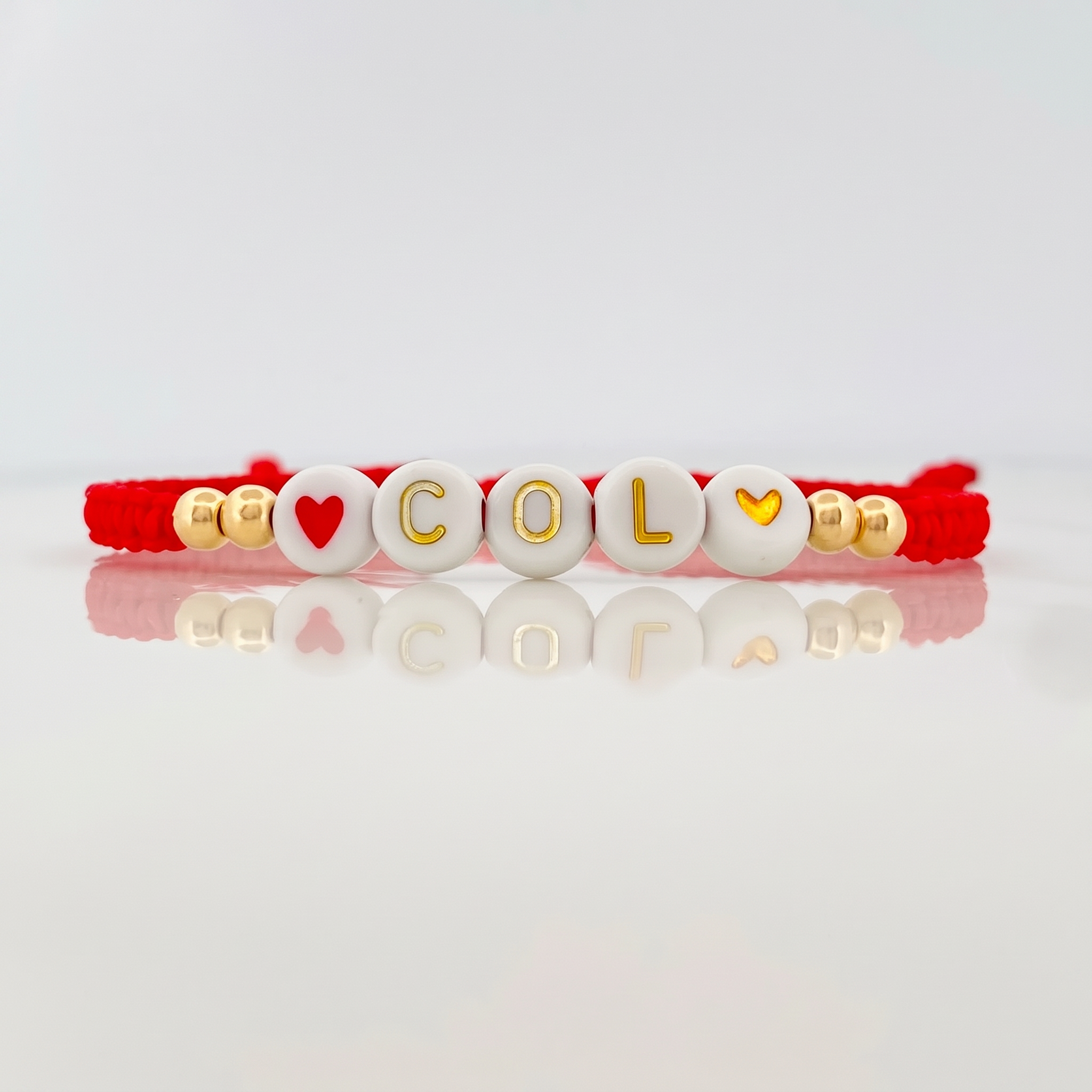 Pulsera Tejida Roja Col Oro Amarillo 18K