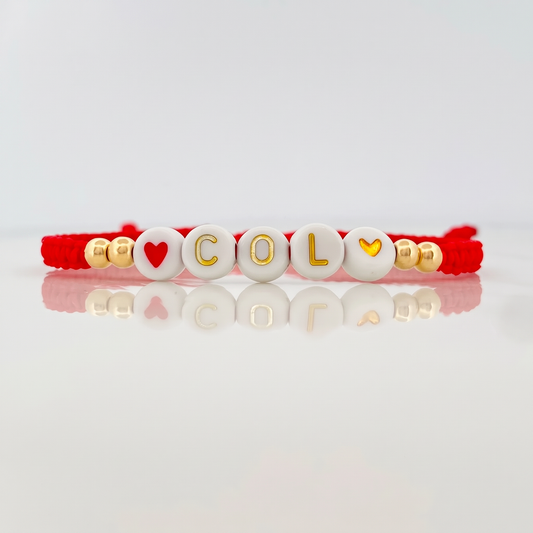 Pulsera Tejida Roja Col Oro Amarillo 18K