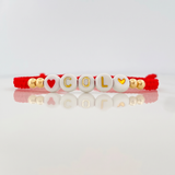 Pulsera Tejida Roja Col Oro Amarillo 18K