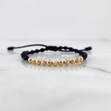 Black Bracelet 4mm 11 Beads Polished Diamond Cut 18K Yellow Gold (A.C)