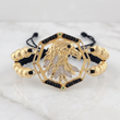 Pulsera Negra Medallon Aguila Bolas Diamantadas 16 und 10.75gr / 6mm-5mm Oro Amarillo 18K *