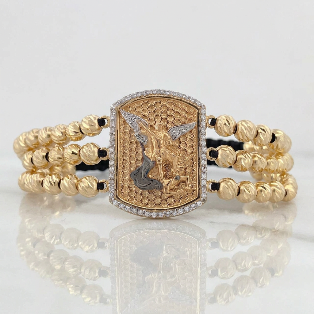 Black Bracelet Saint Michael Archangel 16.25g / 18K Gold &