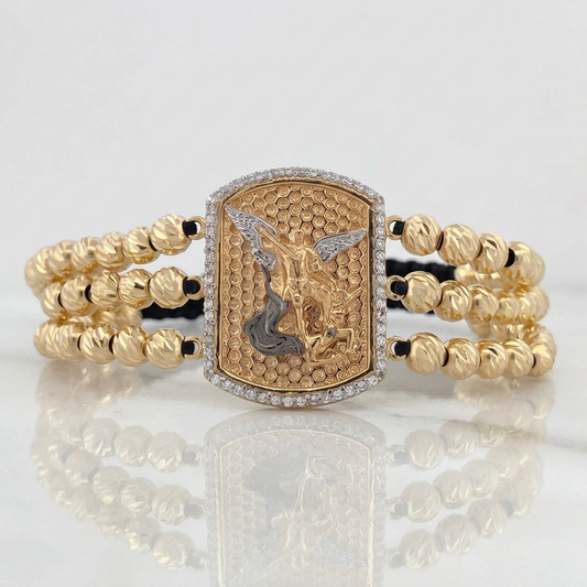 Black Bracelet Saint Michael Archangel 16.25g / 18K Gold &